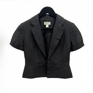 Petite Linen Black Pants & Short-Sleeve Blazer Set